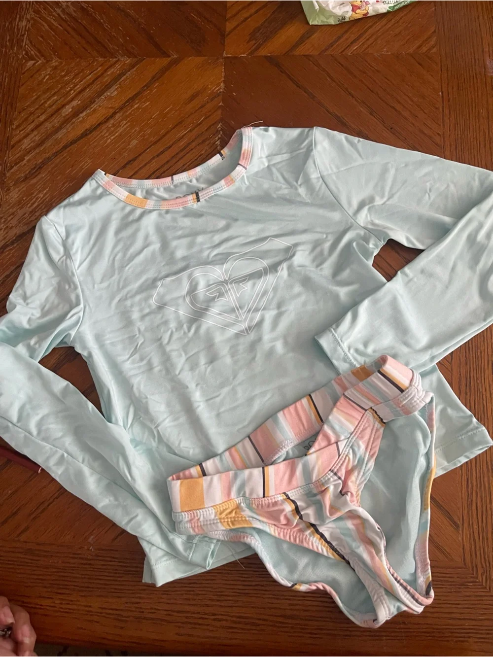Roxy Kids Light Blue Rashguard Set with Pastel Stripes